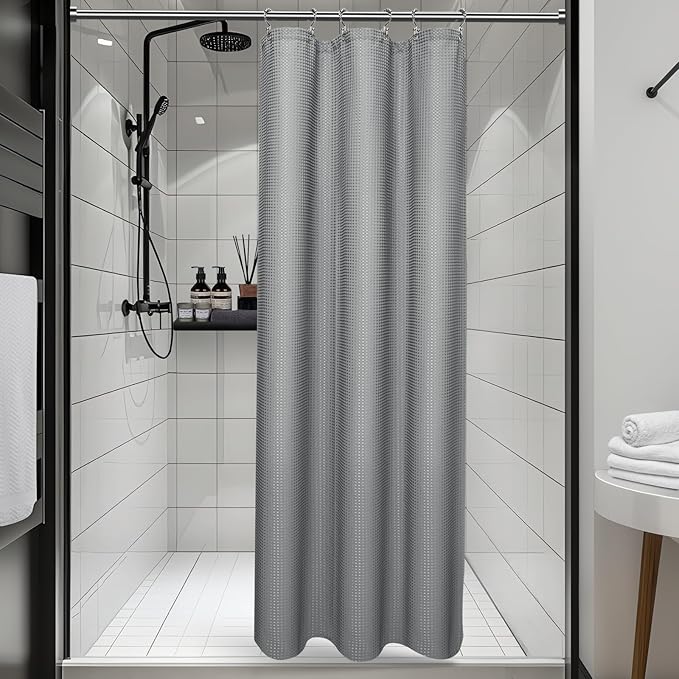Vipfree 3 in 1 Shower Curtain Set, Waffle Shower Curtain and Liner Set with 6 Double Sided Shower Curtain Hooks, 258GSM Luxury Weighted Cloth Shower Curtains for Bathroom, 36 W x 72 H, Grey