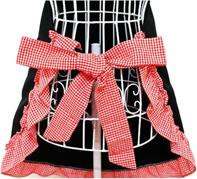 Hyzrz Cute retro Aprons with Pockets for Women Girls Vintage Kitchen Cooking Apron for Mother Gift (Red)
