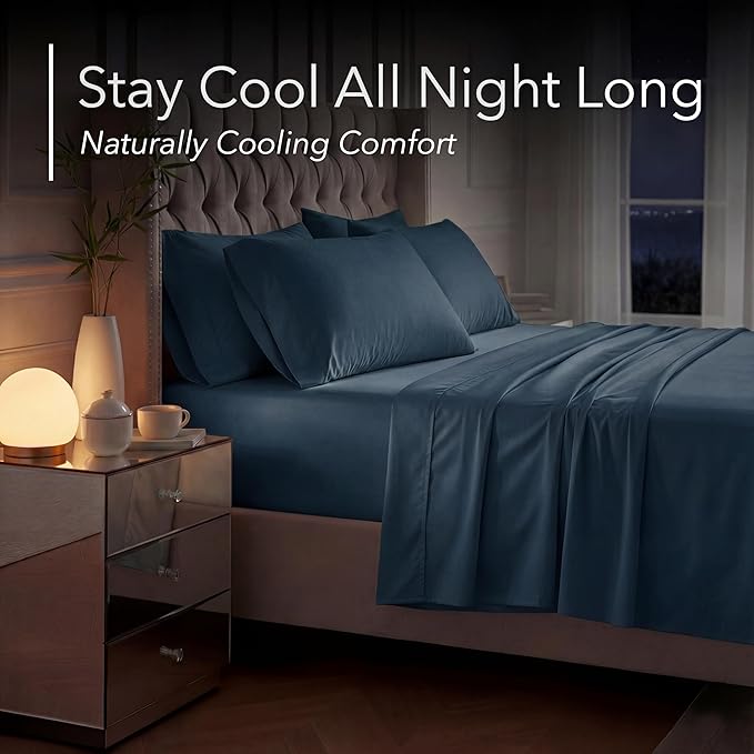 DECOLURE 100% Viscose Derived from Bamboo Sheets Twin Size - Luxury 4 Pc Naturally Cooling Sheets, Ultra Soft Bed Set - Deep 17" Pockets, Durable Double Stitching, Oeko Tex Standard (Navy Blue)