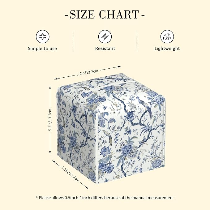 POIUBLE Blue Flower and Bird Tissue Box Cover Leather Tissue Box Holder Square Facial Paper Organizer Dispenser for Bathroom Kitchen Bedroom Vanity Countertop Night Stands