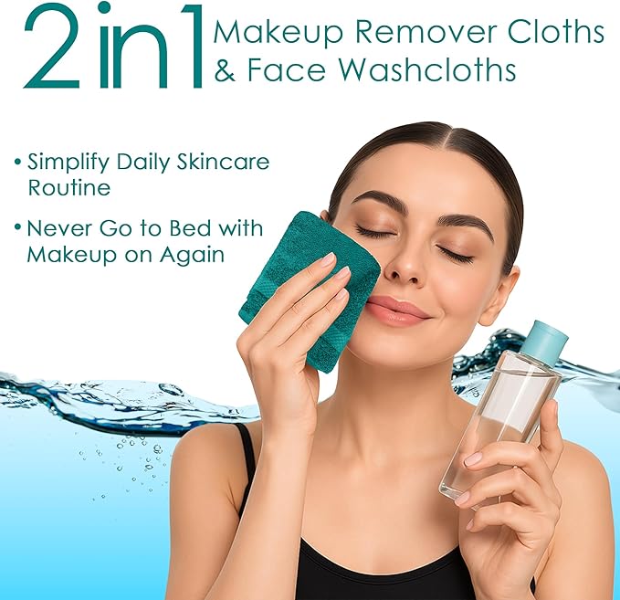 DAN RIVER 12-Pack Premium 100% Cotton Teal Face Towels for Bathroom - Reusable Face Wash Cloths for Showering 12x12 Inches - 550 GSM Super Soft & Absorbent Luxury WashCloths for Body, Spa & Gym