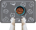 YCT Cat Food and Water Mat for Pets - Non-Slip Super Absorbent Dog Bowl Mat With Multiple Cat Heads Logo - 24 x 16.9 Inches, Dark Grey
