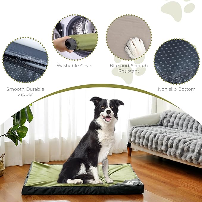 OUPEIWAWA Orthopedic Outdoor Waterproof Dog Beds for Medium Dogs, Washable Pet Bed with Egg Crate Foam Pet Bed Mat for Crate and Removable Oxford Fabric Cover,36"x 26", Dark Green