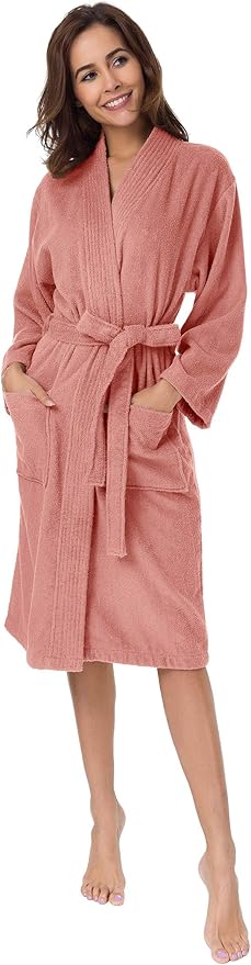 SIORO Women Terry Cloth Bath Robes with Pockets, Soft Long Cotton plush Kimono Wrap Bathrobe, Spa, Fuzzy Female nightgrown