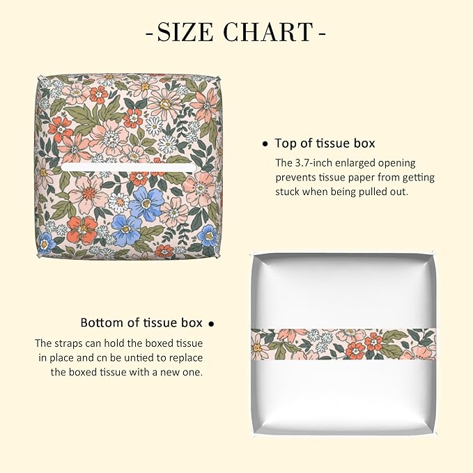 POIUBLE Vintage Floral Tissue Box Cover Leather Tissue Box Holder Square Facial Paper Organizer Dispenser for Bathroom Kitchen Bedroom Vanity Countertop Night Stands
