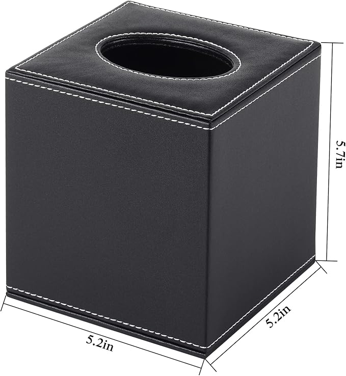 RHCSZ PU Leather Tissue Box Cover Square,Upgrade Large Size Napkin Holder Pumping Paper Case Dispenser,Facial Tissue Holder with Magnetic Bottom for Home Office Car Hotel Restaurant Black (Black-1)