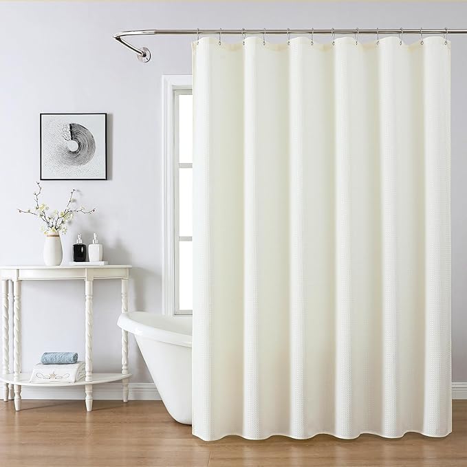 meioro Ivory Shower Curtain, Waffle Weave 256GSM Heavy Duty Textured Fabric Shower Curtains for Bathroom Hotel Spa, Luxury Weighted Polyester Cloth Bath Curtain Set with 12 Hooks, 72Wx84H