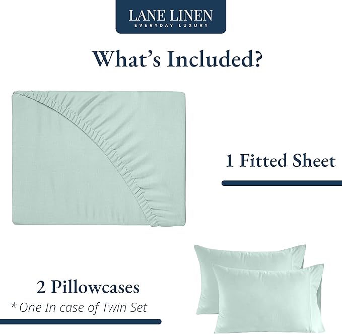 Lane Linen Full Fitted Sheet, 100% Organic Cotton, 3-Piece Set (1 Fitted Sheet,2 Pillowcases), Percale Weave, Full Bed Bottom Sheet, Ultra Soft, Fits Mattress Upto 15" Deep - Cool Blue (No Flat Sheet)