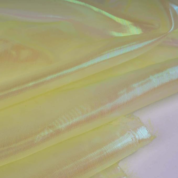 Sheer Iridescent Organza Fabric 58 Inches Wide - 5 Yards Precut - Shinny Wedding Party Decor Fairy Costume Voile Doll Clothes Sewing - Yellow