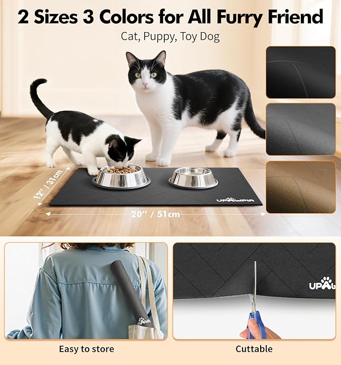 UPAWPIA Pet Food Mat Absorbent Cat Food Mat Dog Mat for Food and Water Quick Dry No Stains Dog Feeding Mat Placemat for Messy Drinkers Cat Food Mats for Indoor Cats Bowl Mats Pet Supplies 12"X20" Grey