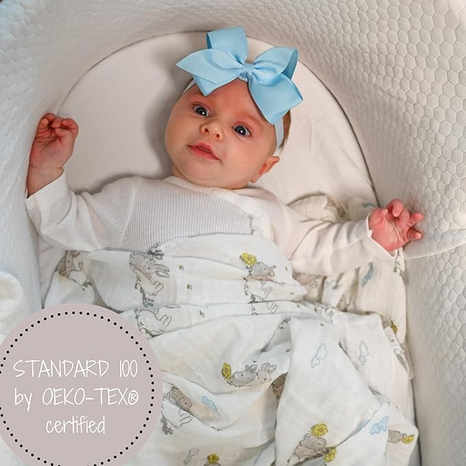 LollyBanks 100% Cotton Soft Muslin Swaddle Blankets, Rabbit Theme, 47 x 47 Inches, Unisex, Somebunny Loves You