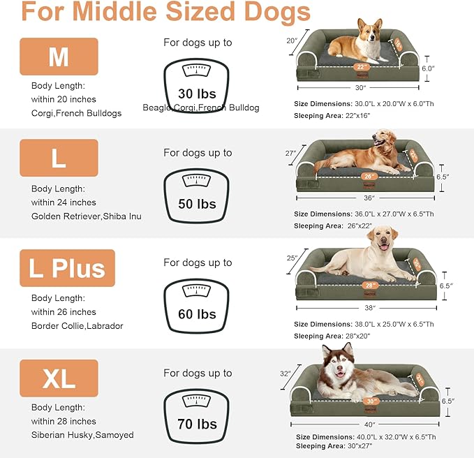 Large Dog Bed Orthopedic Washable: Beds Bolster XL Bed Big XLarge Dogs Memory Foam Sofa Couch Waterproof Removable Cover - Dark Green