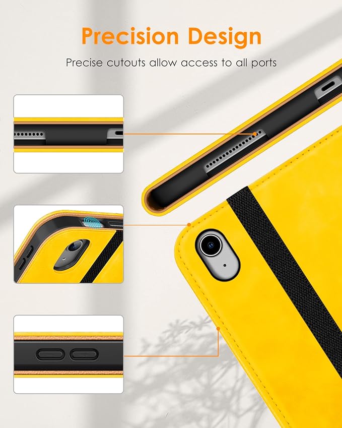 DTTO for iPad (A16) 11th Generation Case 11 Inch 2025, iPad 10th Generation Case 10.9 Inch 2022, Premium Leather Business Folio Stand Cover with Pencil Holder - Auto Wake/Sleep, Yellow