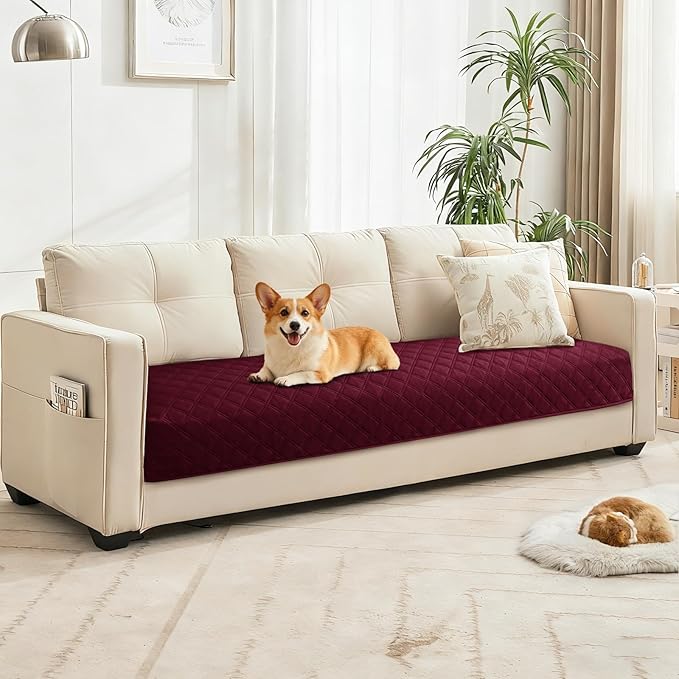 Waterproof Couch Covers for Pets, Waterproof Dog Bed Cover, Anti-Slip Soft Dog Blankets, Couch Cover for Dogs Washable, Pet Blanket for Puppy Large Dogs Cat Christmas (68x82 Inch, Burgundy)