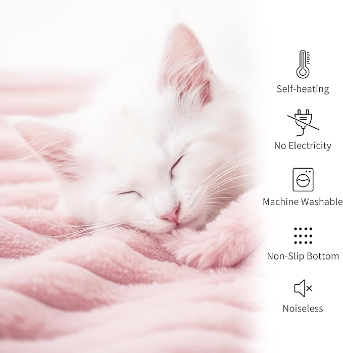 NWK Pack of 4 Fluffy Self Warming Cat Mat, Cat Blanket, Thermal Dog Mat, Washable, Non-Slip Bottom for Sofa & Crate & Kennel & Car Seat (Blush Pink, Large (34'' X 22'' X 0.7''))