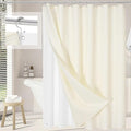 Craidlela 3 in 1 Extra Long Cream Shower Curtain Set-72 W x 84 H, Ivory Waffle and PEVA Liner Set with 12 Stainless Steel Hooks, Waterproof Fabric for Bathroom
