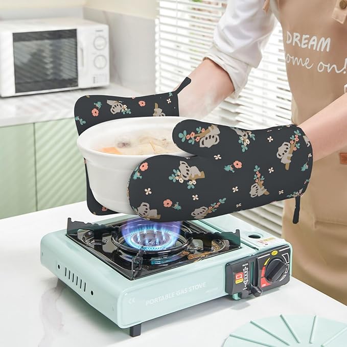 Cute Koala Oven Mitts and Pot Holders Set of 4 Silicone Heat Resistant Oven Mitten Potholders Non Slip Gloves Kitchen Decor for BBQ Cooking Grilling Baking