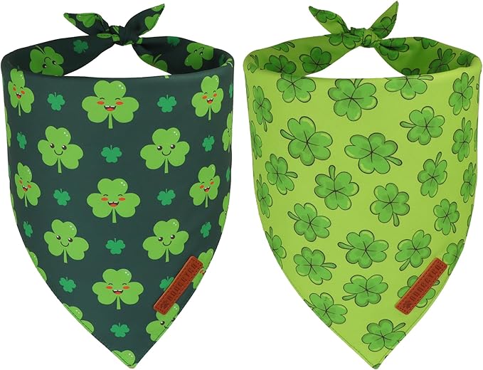 ADOGGYGO St Patrick Dog Bandana 2 Pack, Reversible Shamrock Pet Scarf Bib, Adjustable Fit Green St Patricks Day Bandanas for Extra Large Dogs (X-Large)