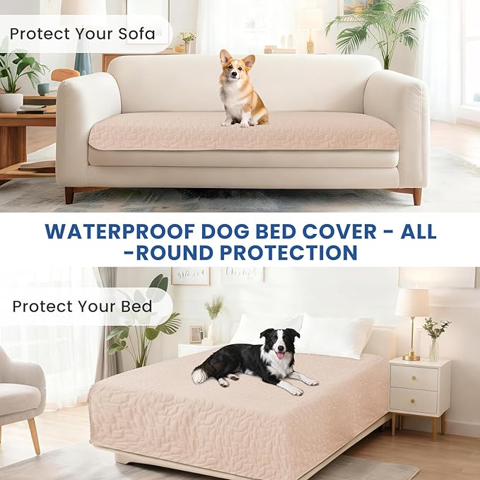 CYCMACO Waterproof Dog Bed Cover, Non-Slip Dog Blanket for Couch, Couch Covers for Dogs Washable, Pet Blanket for Furniture, Pet Bed Mat for Sofa, Car, Pet Supplies (40x50 Inch, Beige)