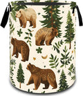 VODRM Woodland Bear Forest Laundry Basket, Dirty Collapsible Clothes Toy Organizer Hamper for Kids Adults, Oxford Cloth Waterproof Storage Bin for Bedroom Bathroom Nature Decor Gifts, 19.7"X15.7"