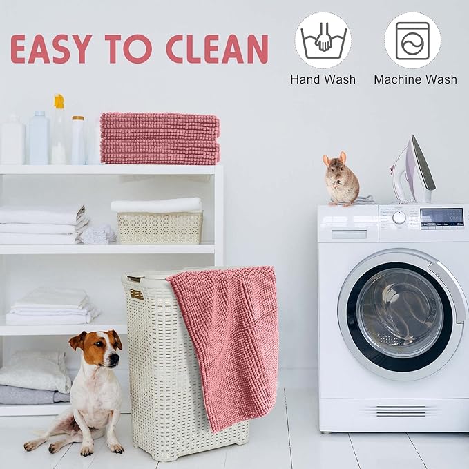 Amylove 4 Pcs Guinea Pig Cage Liner Guinea Pig Bedding Dog Door Mat for Muddy Pet Paws Washable Chenille Pee Pads Small Animal Sleeping Bed for Bunny Hamster(16 x 24 Inch,Rectangular,Pink)