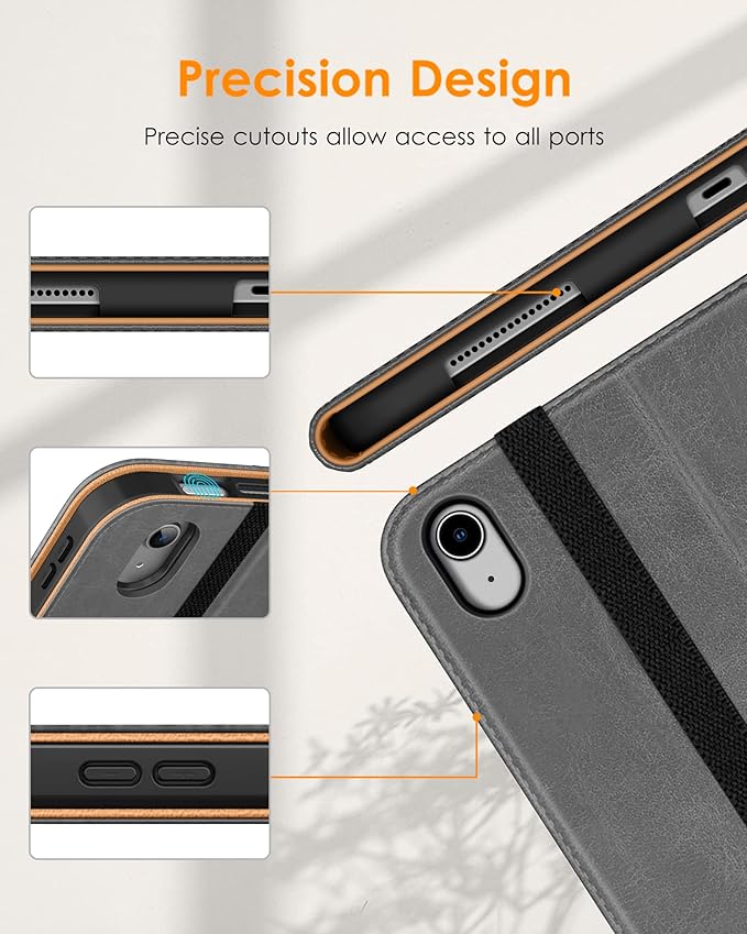 DTTO for iPad (A16) 11th Generation Case 11 Inch 2025, iPad 10th Generation Case 10.9 Inch 2022, Premium Leather Business Folio Stand Cover with Pencil Holder - Auto Wake/Sleep, Gray