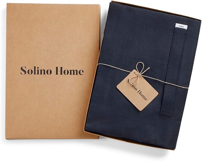 Solino Home Linen Bistro Server Apron - Extra long ties with Pockets - 100% Pure Linen Midi Half Apron for Men and Women