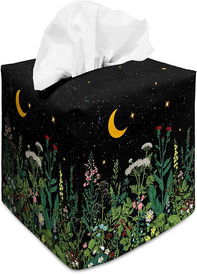 Tissue Box Cover Square Decorative Tissue Box Holder Cute Funny Cube Tissue Case Cover-Wildflowers Tissue Box Cover