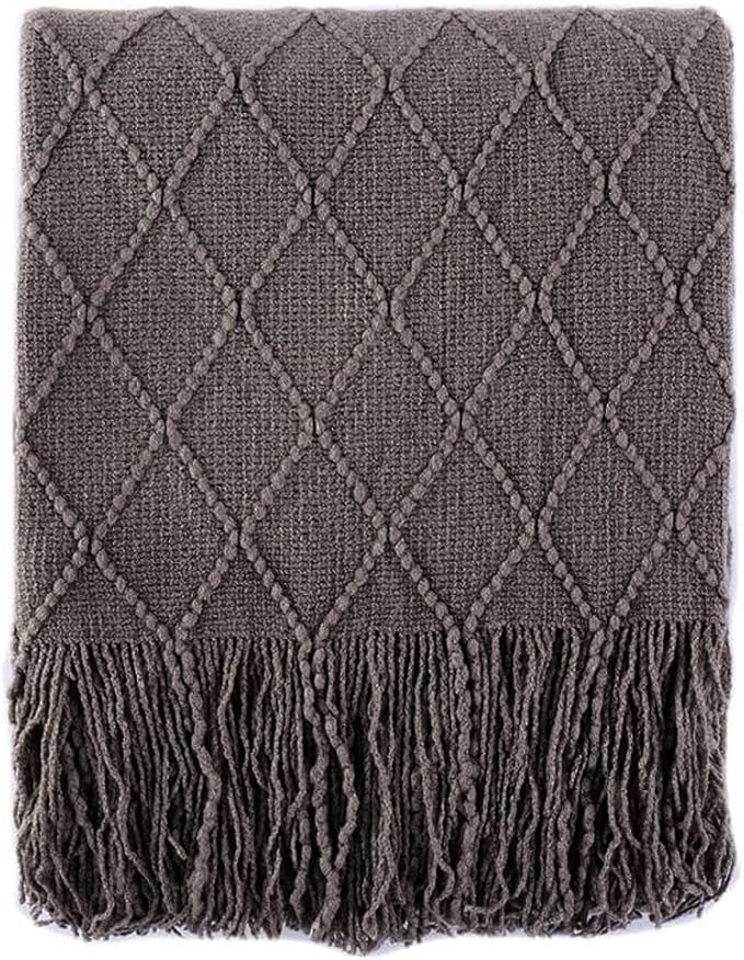 BATTILO HOME Dark Grey Throw Blanket for Couch, Solid Boho Throw Blanket for Home Decor, Bed Throws for Foot of Bed, 50"x60"