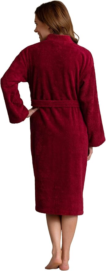Soft Touch Linen - Women's Robe Terry Cotton Cloth- Kimono Style- Thick, Breathable & Comfortable- Lightweight & Absorbent- Costomizable (Burgundy, Large)