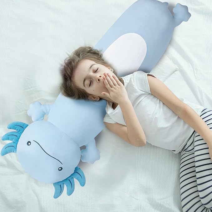 Dalmao 36 inch Cute Giant Blue Axolotl Plush Soft Body Pillow, Large Axolotl Stuffed Animals Toy, Squishy Plushies Gifts for Kids Boys Girls Birthday, Valentine's