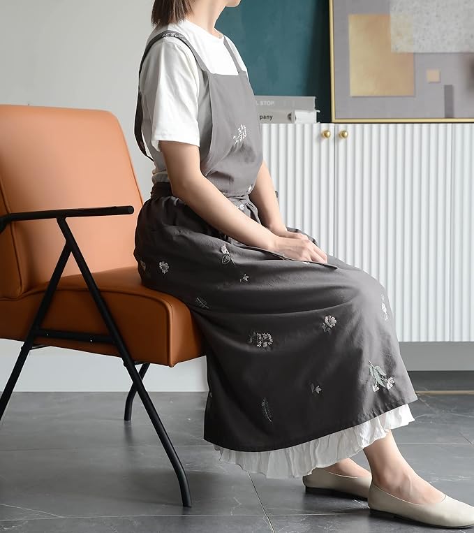 Japanese apron Women-Cross Back Apron for Women with Pockets, Pinafore Aprons, Womens Cotton Linen Apron