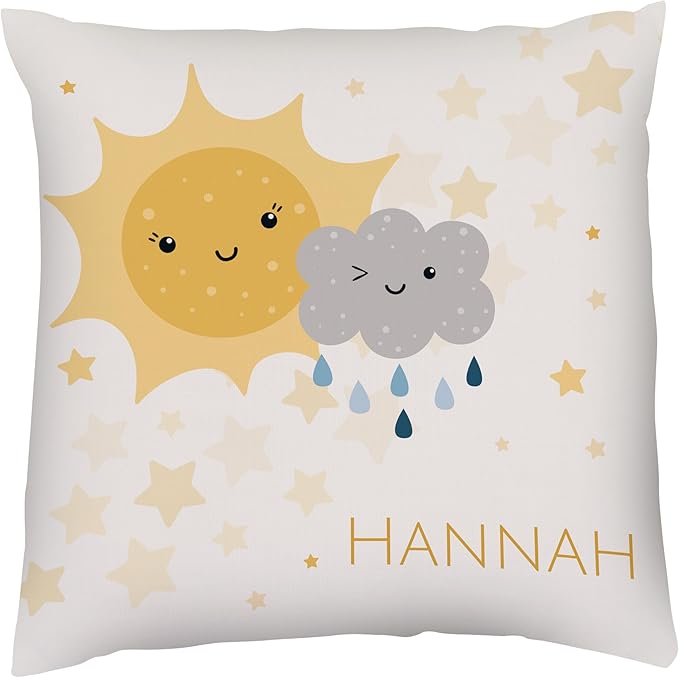 Prints Next Day – Kids Custom Weather Throw Pillow - 18" x 18" - Double-Sided Printing - Cover Only - Kids Personalized Bedroom Accent Pillow with Name - Nursery Decor - Printed in USA