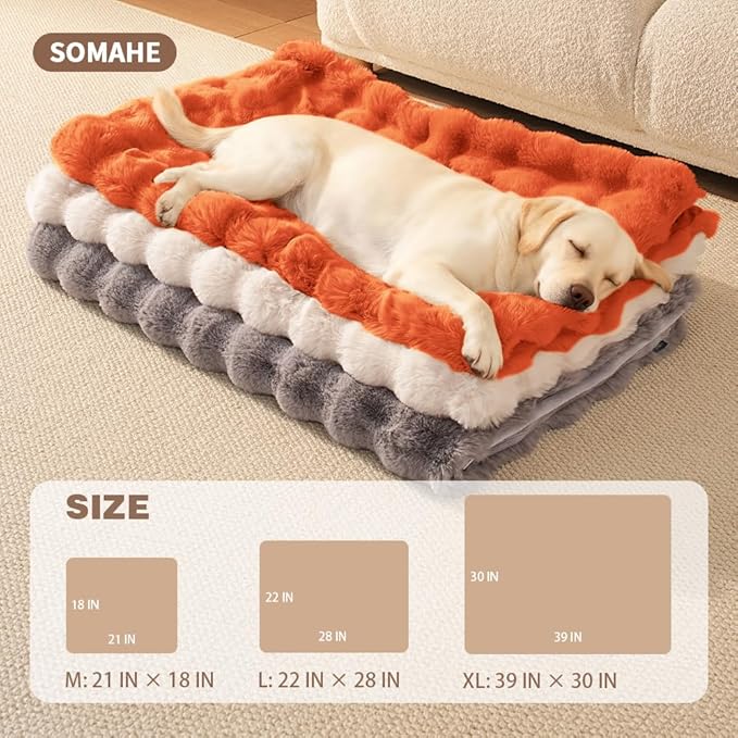 SOMAHE Dog Blanket Self-Warming Throw for Medium & Large Dogs, Dual-Side Sherpa Plush, Thick Crate Bed Cover & Car Seat Mat, Anti-Static Machine Washable No Shrink, 39x30 Inch Orange