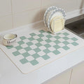 2PCS Large Dish Drying Mats for Kitchen Counter 24''x16'' Black Sage Beige Checkered Non-slip Coffee Mat Espresso Accessories,Sage Checkered
