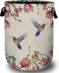 Colorful Flower Bird Butterfly Laundry Basket with Sturdy Handles, Retro Floral Collapsible Oxford Cloth Laundry Hamper Organizer Basket for Bathroom Bedroom 15.7x20 Inch