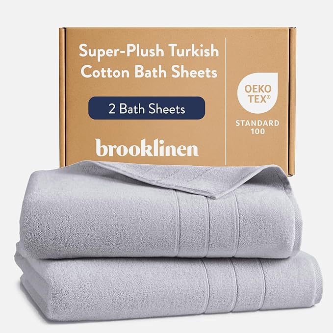 Brooklinen Super-Plush Turkish Cotton Bath Sheets - Set of 2 - Cotton, 820 GSM, Highly Absorbent, Machine Washable, Perfect for Home & Bathroom (40" x 65", Smoke Grey)