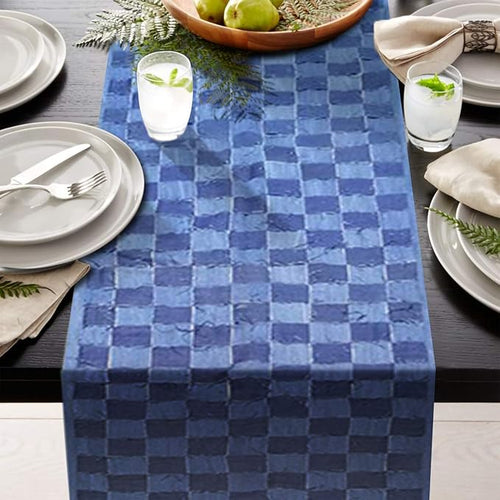 AAYU Denim Table / Bed Runner, Hand Fringed Tape Hand Weaved | 18 Inch X 108 Inch | Premium Quality Denim | Perfect for Wedding, Parties, and Everyday Décor