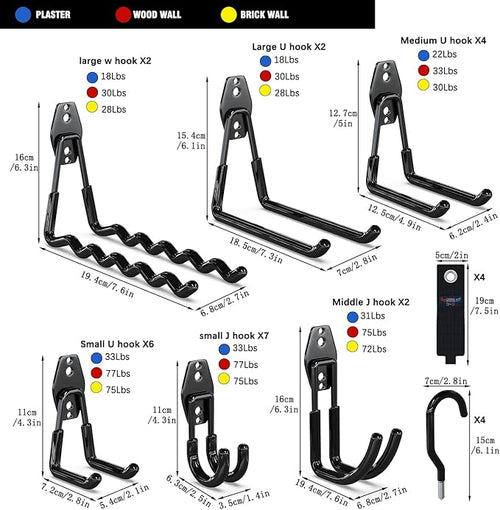 3-H Garage Wall Hooks 31 Pack, Garage Hooks Heavy Duty with Extra Welding Spots, Garage Organizer for Garden, Lawn, Yard Tools, Chairs, Ladders, Weed Eater, Shovel, Blower(Black)