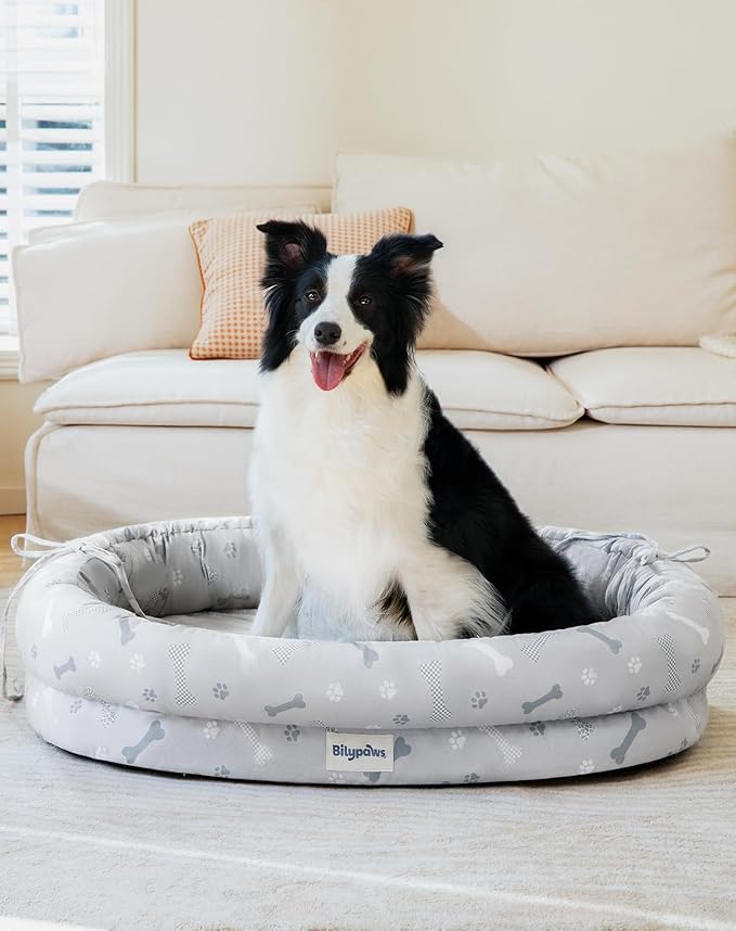 bilypaws Orthopedic Dog Bed for Large Dogs, Pet Sofa Bed with Egg Crate Foam, 4-Sided Bolster, Removable Washable Cover & Anti-Slip Bottom, X-Large Beige Bone