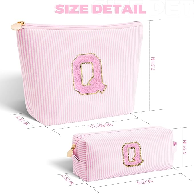 Btffitting Personalized Makeup Bag for Women Girls - Fashion Cosmetic Bag Trendy Travel Toiletry Bag with Initials Letter - Teen Gifts - Pink,Q