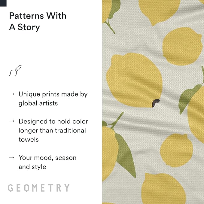 GEOMETRY Kitchen Tea Towels - Quick Dry Microfiber Dish Towels for Kitchen Sunny Lemons, 18" x 30" 1 Pack