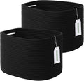 ECDYQXVU Cotton Rope Storage Basket, 15x10x9 Inches, Woven Basket for Shelves, Clothes, Towels, Books, and Laundry, Black (2 Pack)