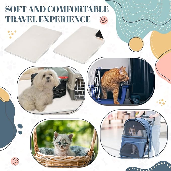 Drydiet 4 Pcs Pet Carrier Pad Travel Pet Reversible Dog Mat Replacement Liners for Travel Dog Bed Pad Washable Plush Double Sided Bed Mat for Cat Kennel Crate(Beige,17 x 11 Inch)