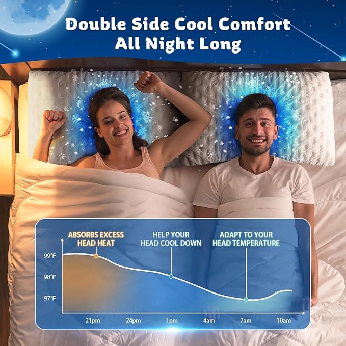 KUCEY Cooling Side Sleeper Pillow for Neck and Shoulder Pain, Luxury Shredded Memory Foam Firm Cool Bed Pillows for Sleeping Set of 1- Adjustable Standard Size- Washable Cover Original White