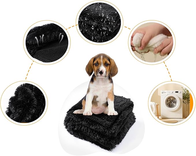 Waterproof Dog Blanket for Medium Dogs Cats Fuzzy Black Calmimg Pet Blankets Cozy Soft Sherpa Fleece Couch Covers Bed Mats (Black,M-57x40in)
