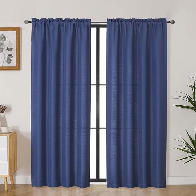 Lecloud Bessie Blue Curtains for Bedroom 72 Inches Long 2 Pcs, Airy Light Filtering Faux Linen Textured Window Curtains for Living Room Decor, Dual Rod Pocket Drapes, Each Panel 40" W x 72" L