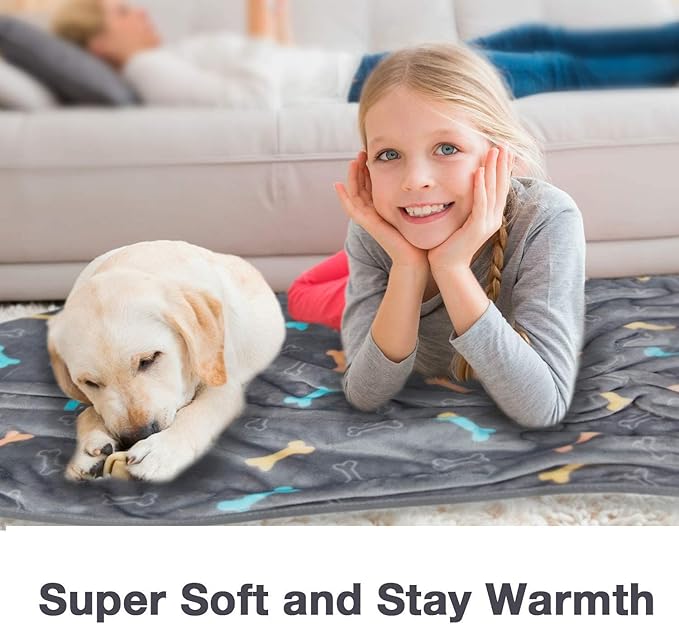 Allisandro Luxurious Dog Blanket, 350 GSM Super Fuzzy Microplush Fleece Pet Blankets for Small Medium Large Dogs and Cats, Grey Bone, 80 x 60 Inches