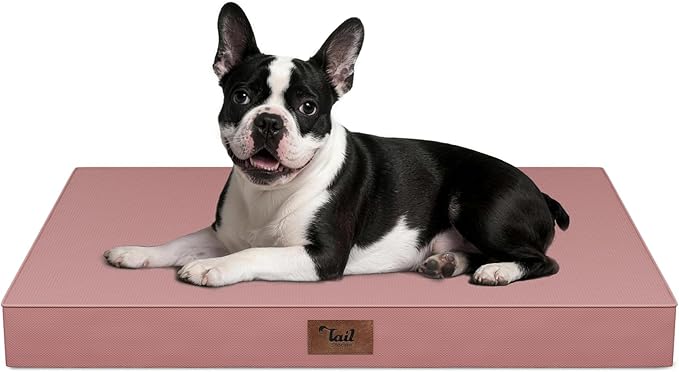 Tail Stories Outdoor Orthopedic Dog Bed for Medium Dogs & Cats, Waterproof Flat Pet Mat with Egg Crate Foam & Washable Removable Oxford Cover, 30x20 Inch, Pink