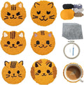 57lilina Punch Needle Coaster Kit for Adults Beginners, 6 Set Complete Animal Cat Punch Needle Stitching Embroidery Art Kit, Step-by-Step Guide Make Punch Needling Drink Coasters for Starter